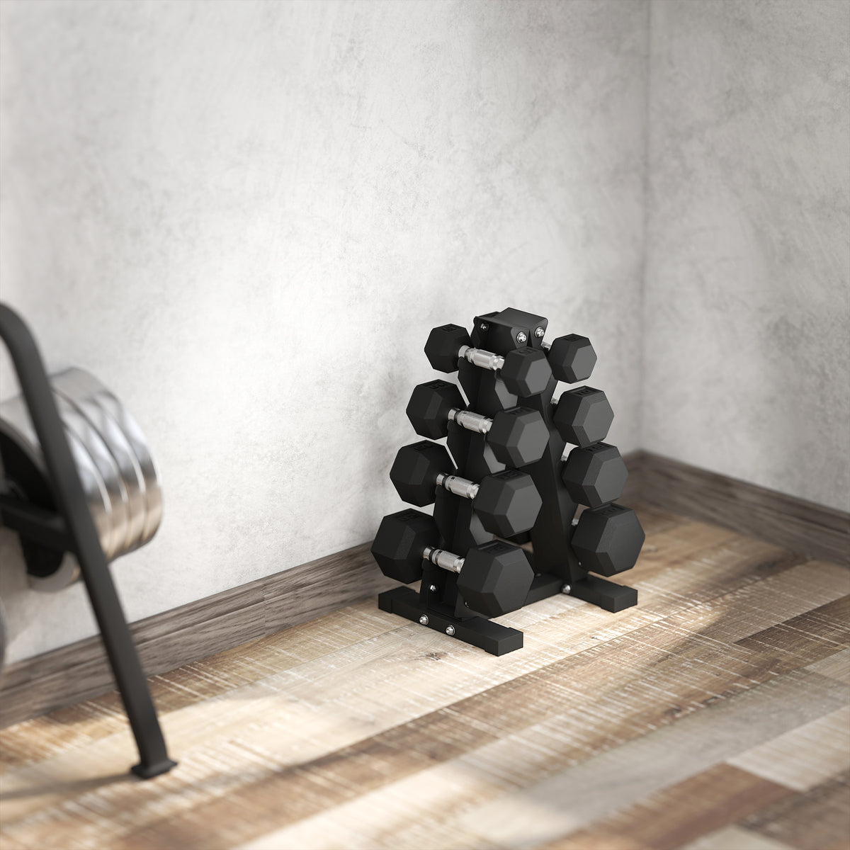 Juego de mancuernas hexagonales con soporte 45 kg