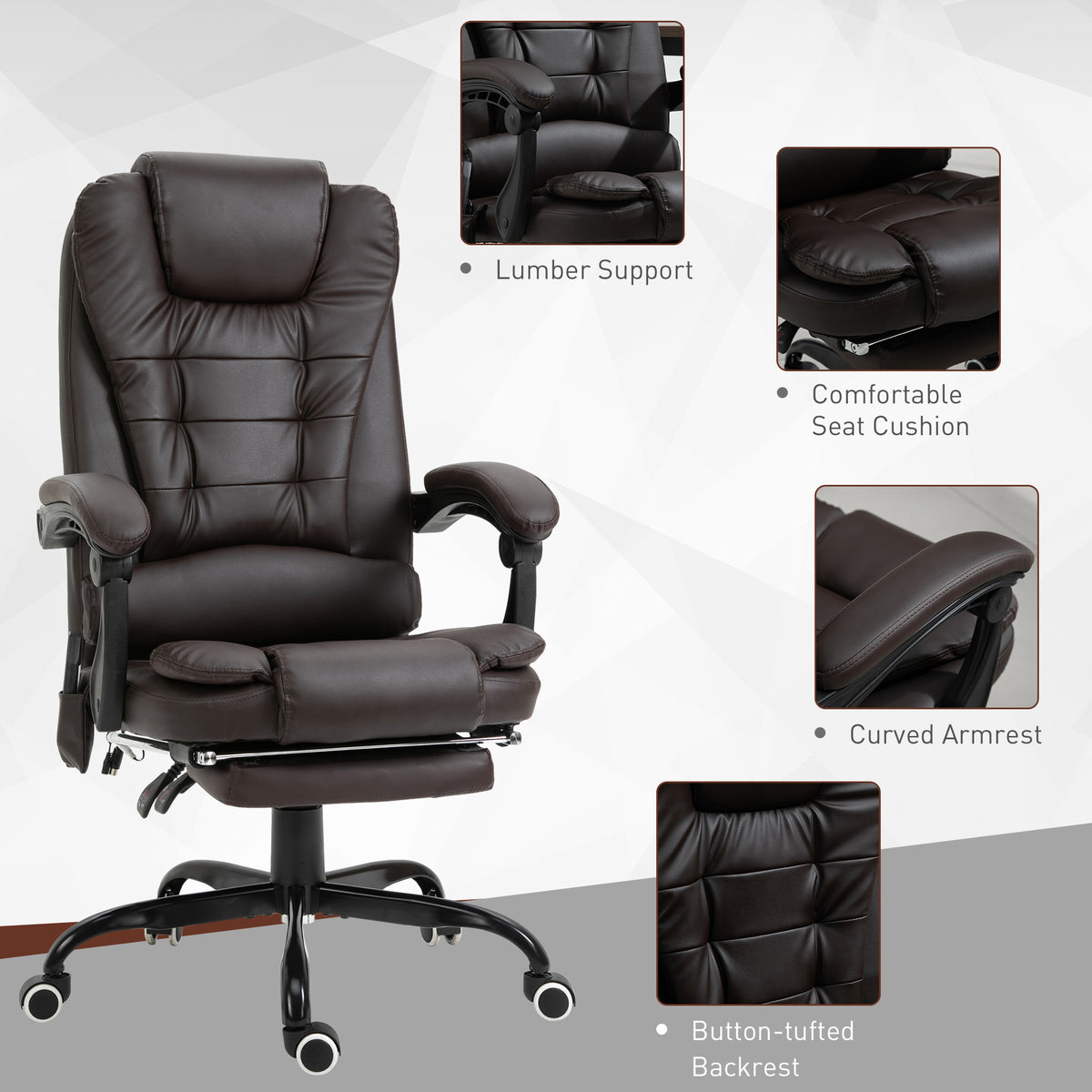 Silla de oficina de masaje reclinable con reposapiés