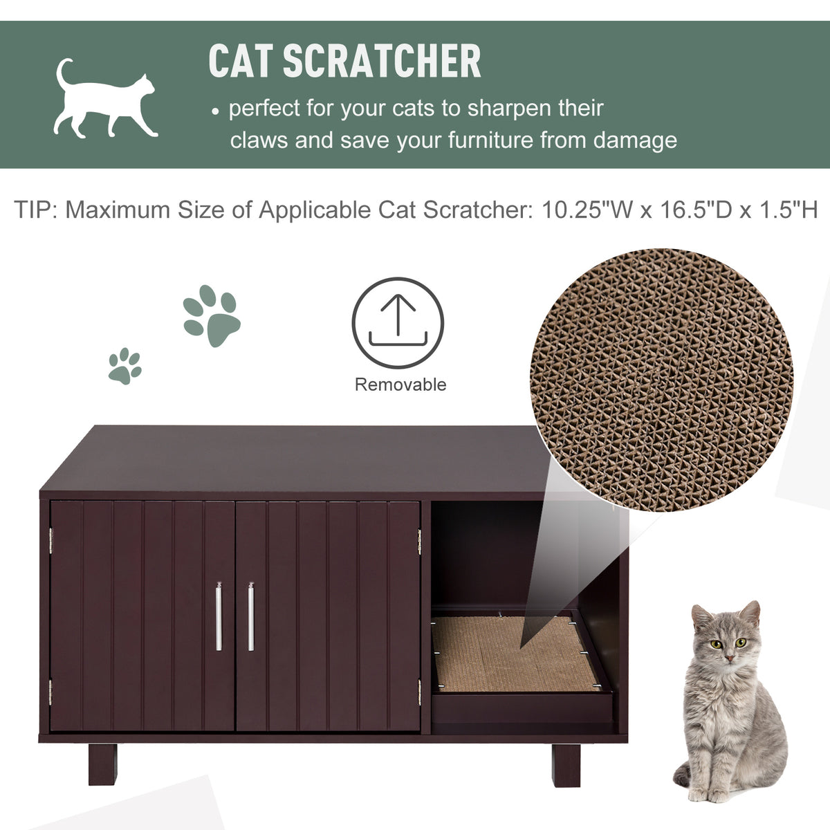 Mueble oculto para arena de gatos, mesa auxiliar con rascador