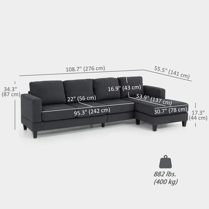 L-shaped sectional sofa with chaise lounge and spring cushions