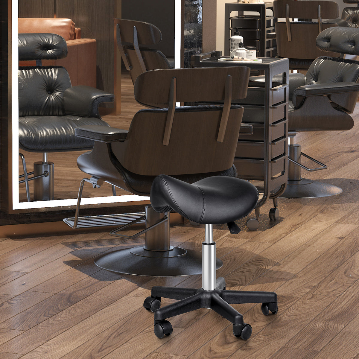 Ergonomic Saddle Stool Rolling Swivel with Wheels