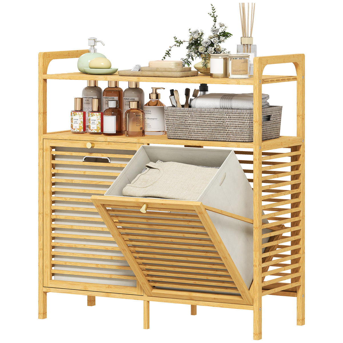 Tilt Out Bamboo Laundry Hamper Cabinet