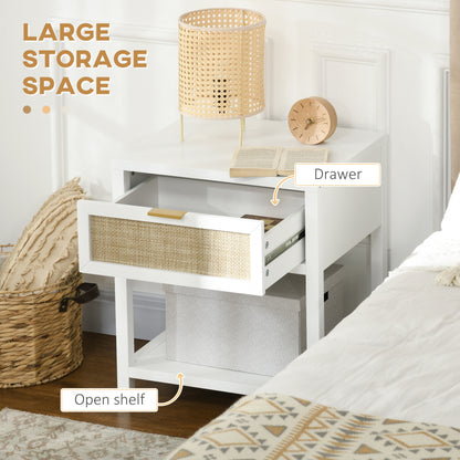 Boho Nightstand with Rattan Drawer