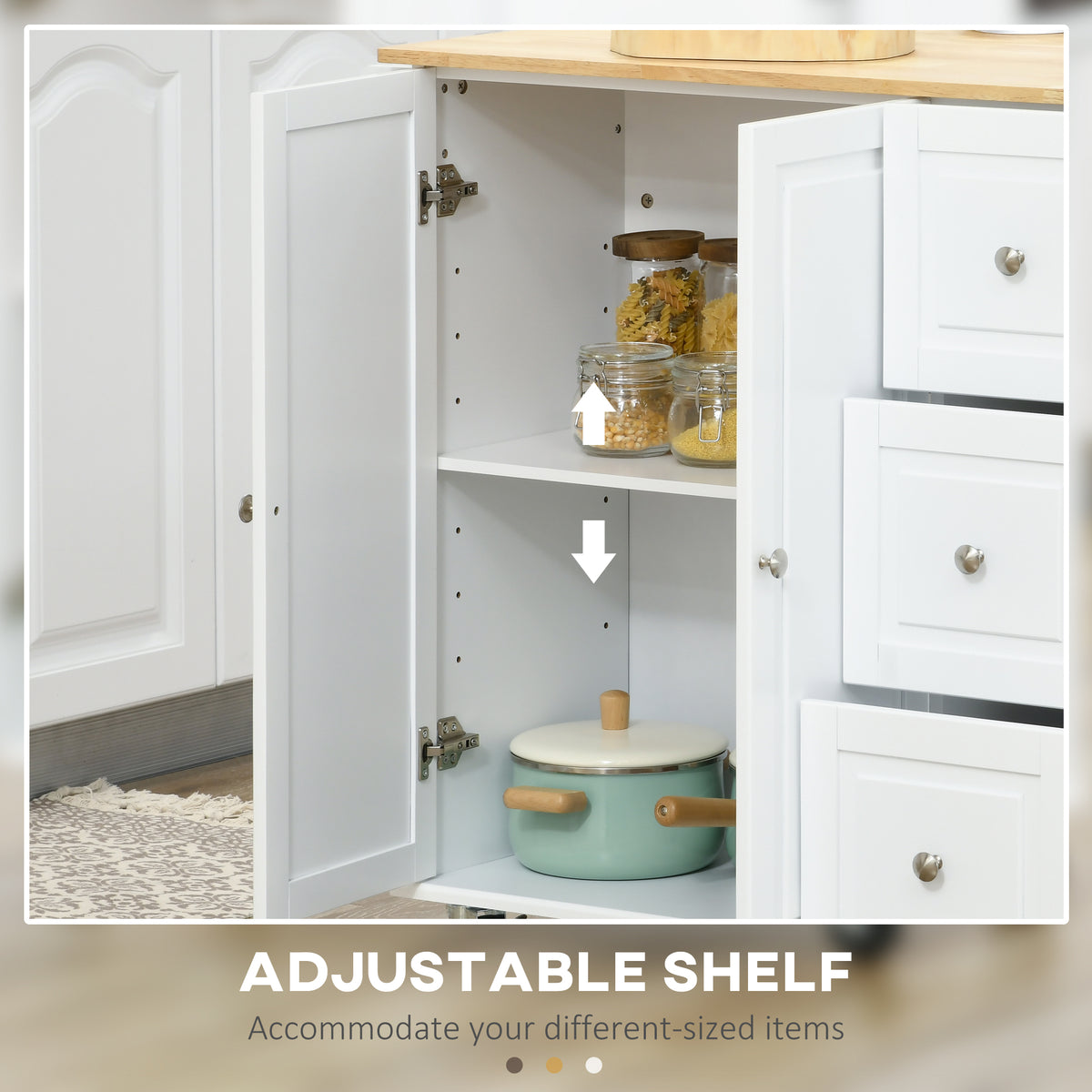 Kitchen Island on Wheels with Drop Leaf and Drawers