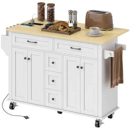 Kitchen Island Cart on Wheels with Outlets & Drop Leaf
