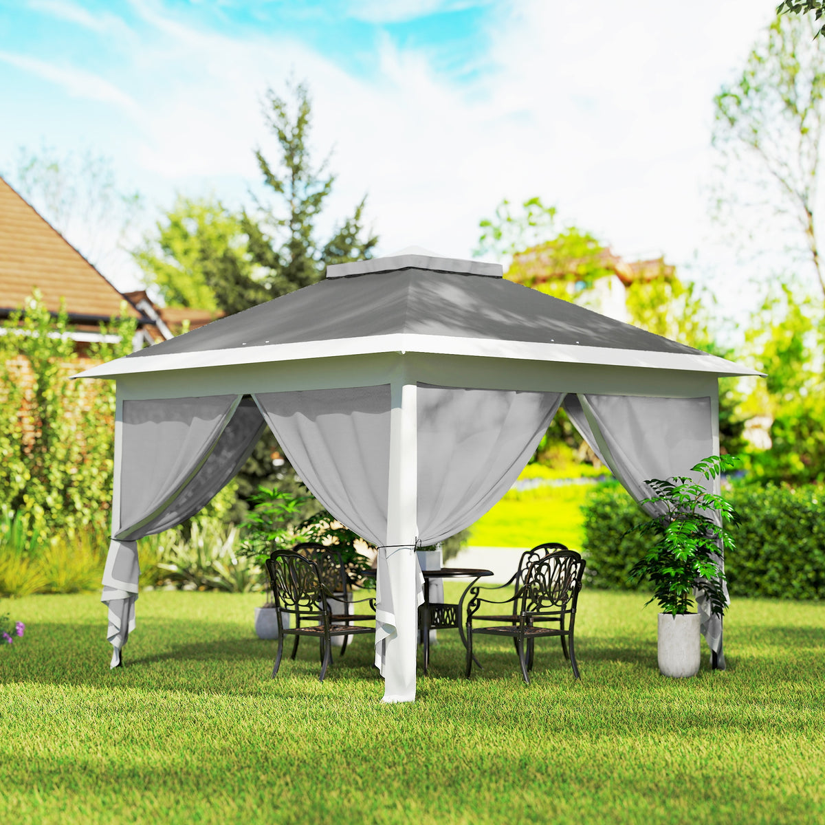 Double Roof Pop-Up Gazebo with Mesh Sidewalls 11 ft x 11 ft