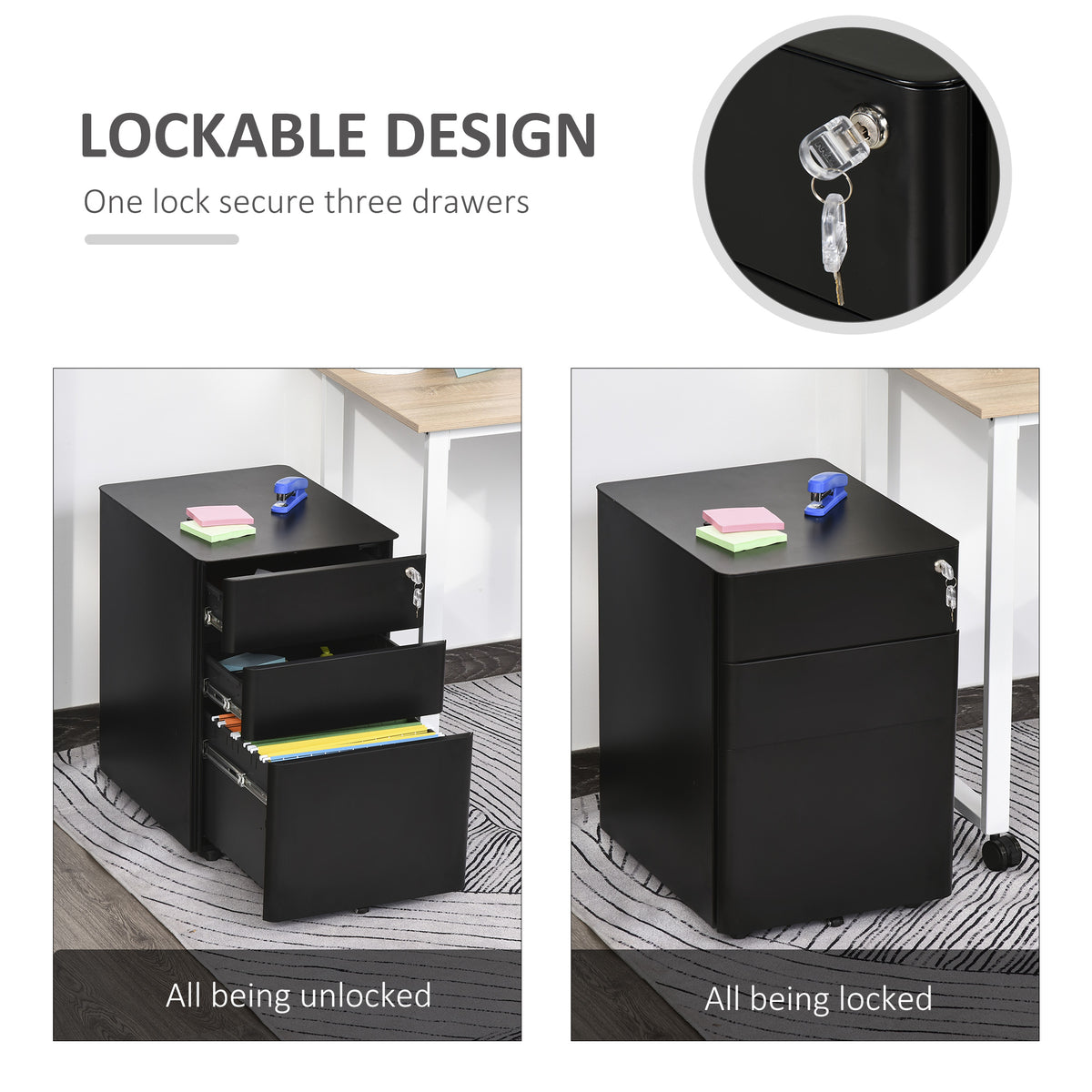 Mobile Filing Cabinet 3 Drawer with Wheels