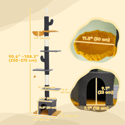 Floor to ceiling cat tree adjustable height tower