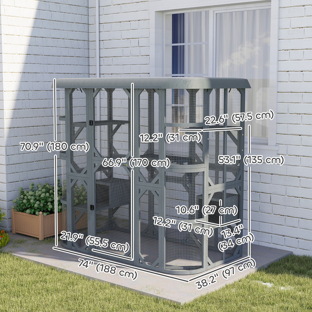 Wooden Multi-Level Outdoor Cat Enclosure
