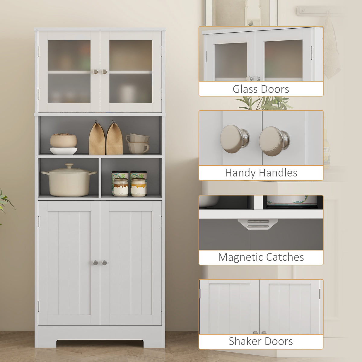 Armario de cocina independiente con puertas de cristal
