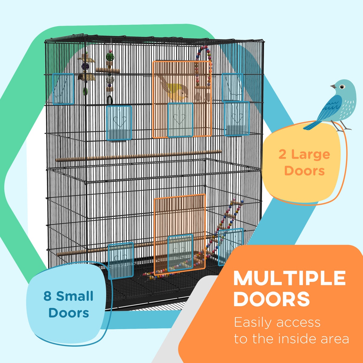Large bird cage with open top and stand