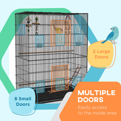 Large bird cage with open top and stand