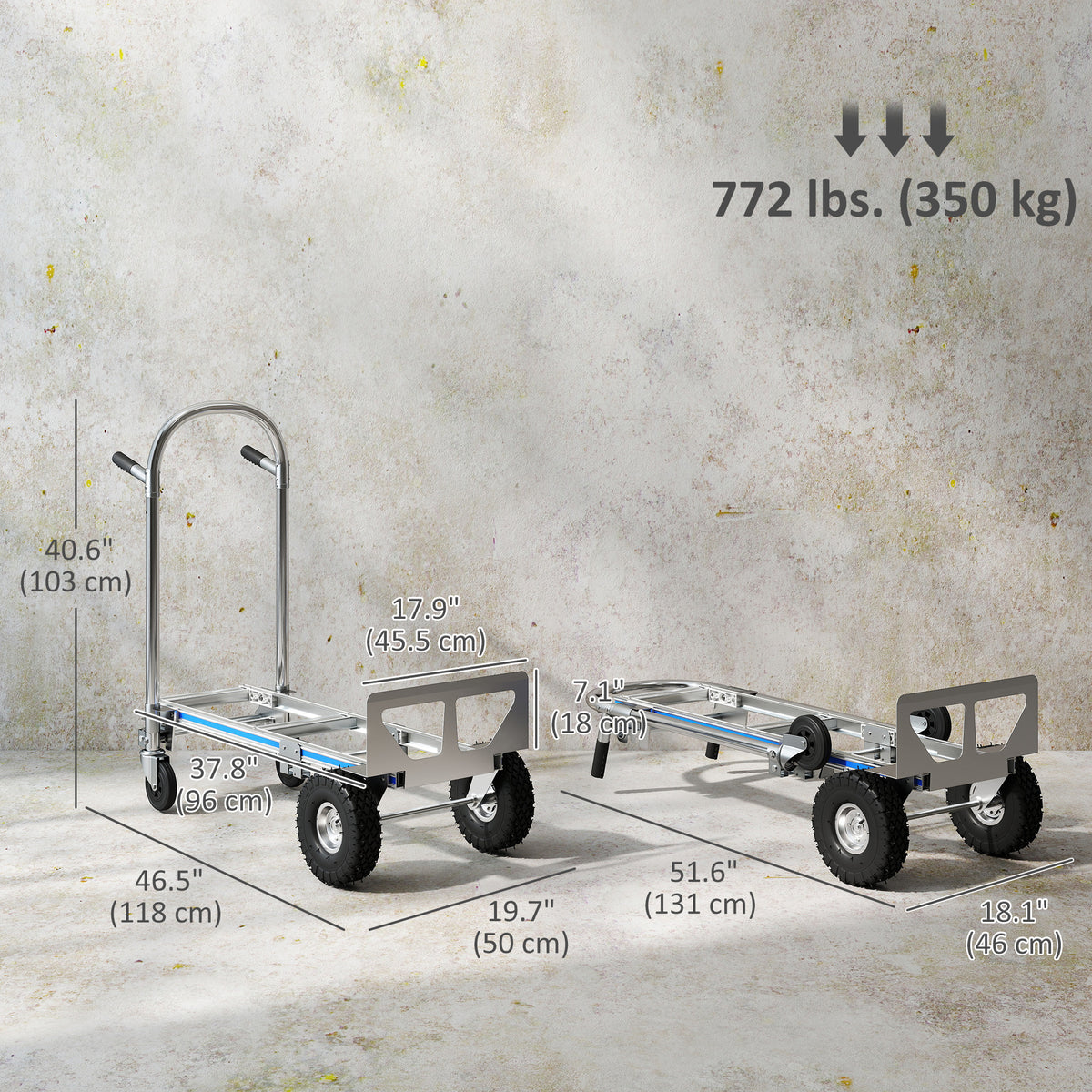 Carro de transporte plegable 2 en 1 de aluminio