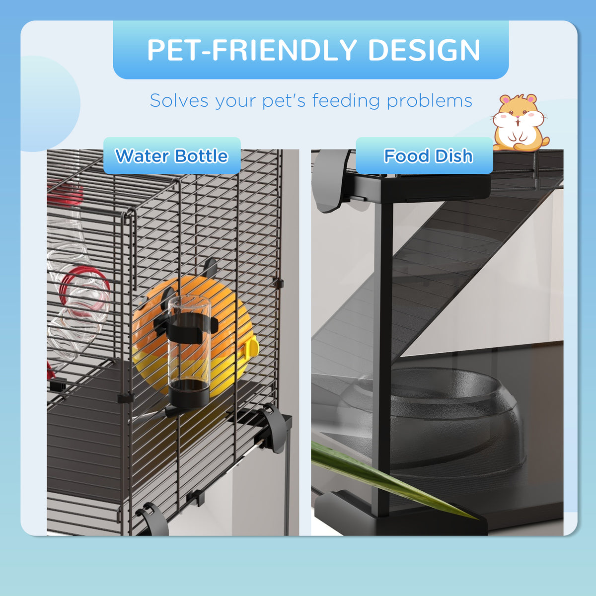 Multi-tier hamster cage with glass bottom