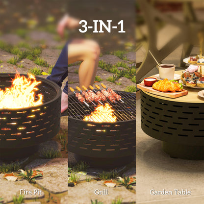 3-in-1 Outdoor Fire Pit with Grill Grate and Lid