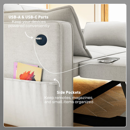 Convertible 3-in-1 Sofa Bed with USB Charging
