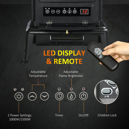 3D Infrared Electric Fireplace Stove — Black
