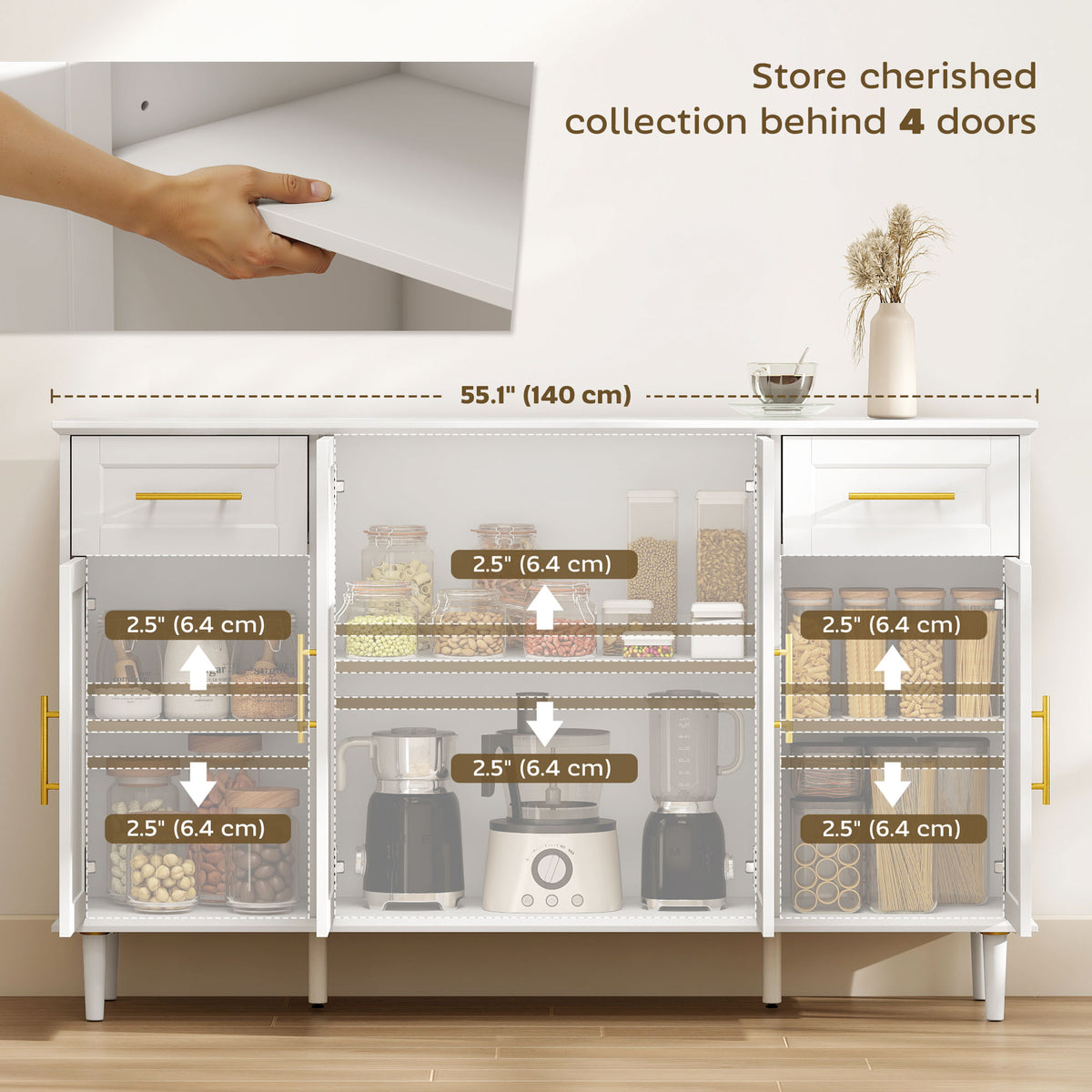 Modern Buffet Cabinet with Soft-Close Doors 140 cm