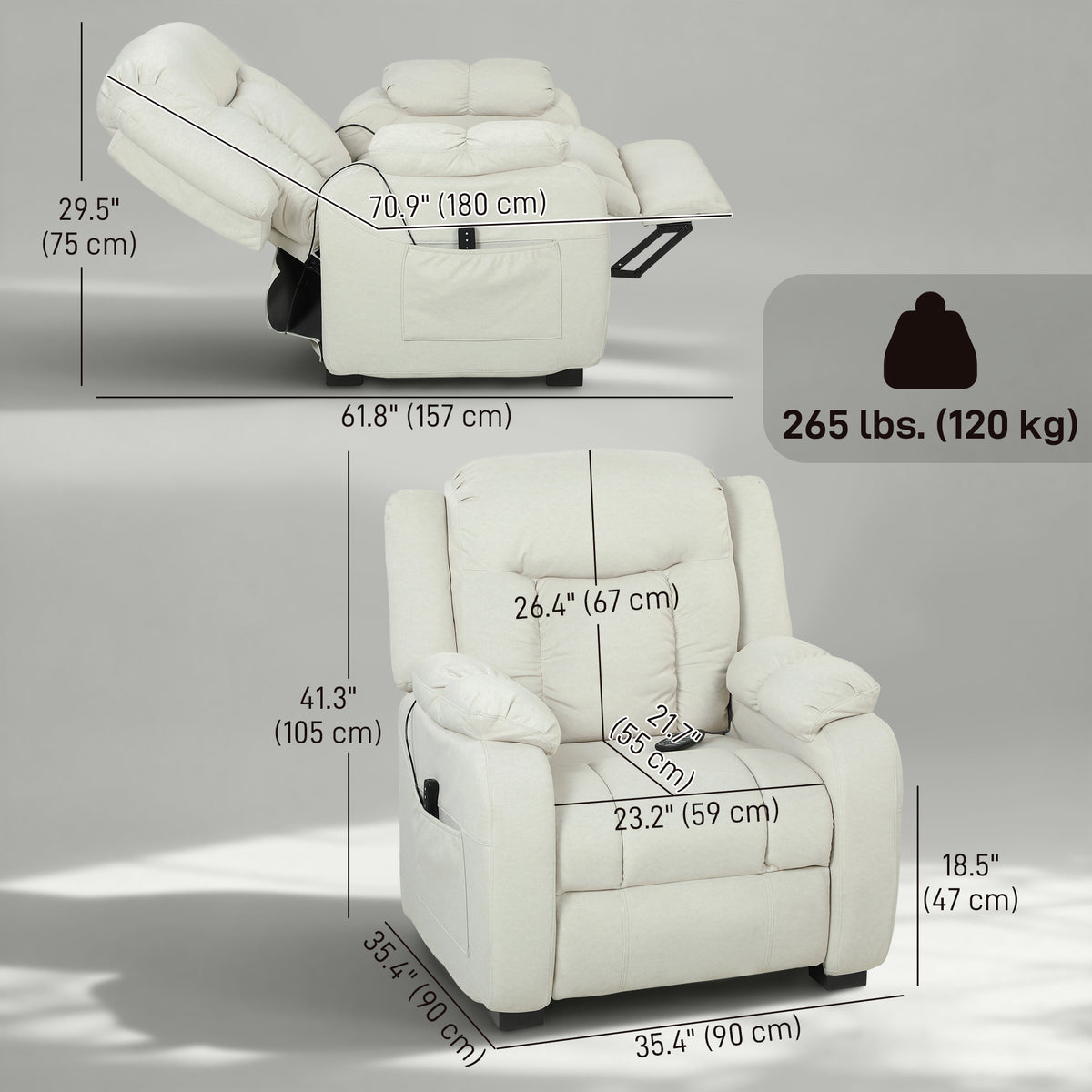 Power Massage Reclining Chair in Velvet
