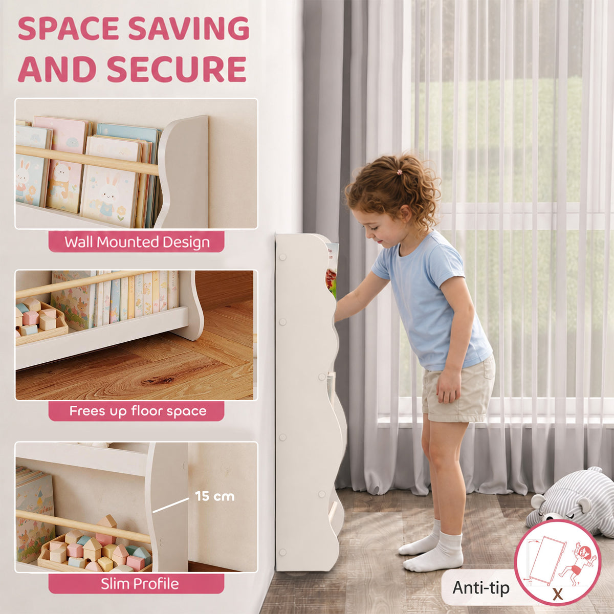 Biblioteca de pared para niños con 3 estantes