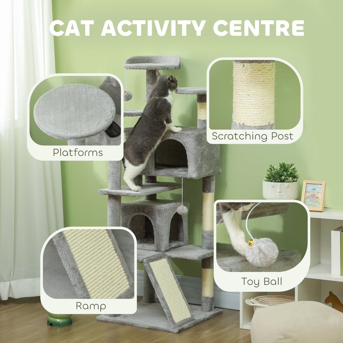 Multi-Level Cat Tree with Scratching Posts and Condo 138 cm
