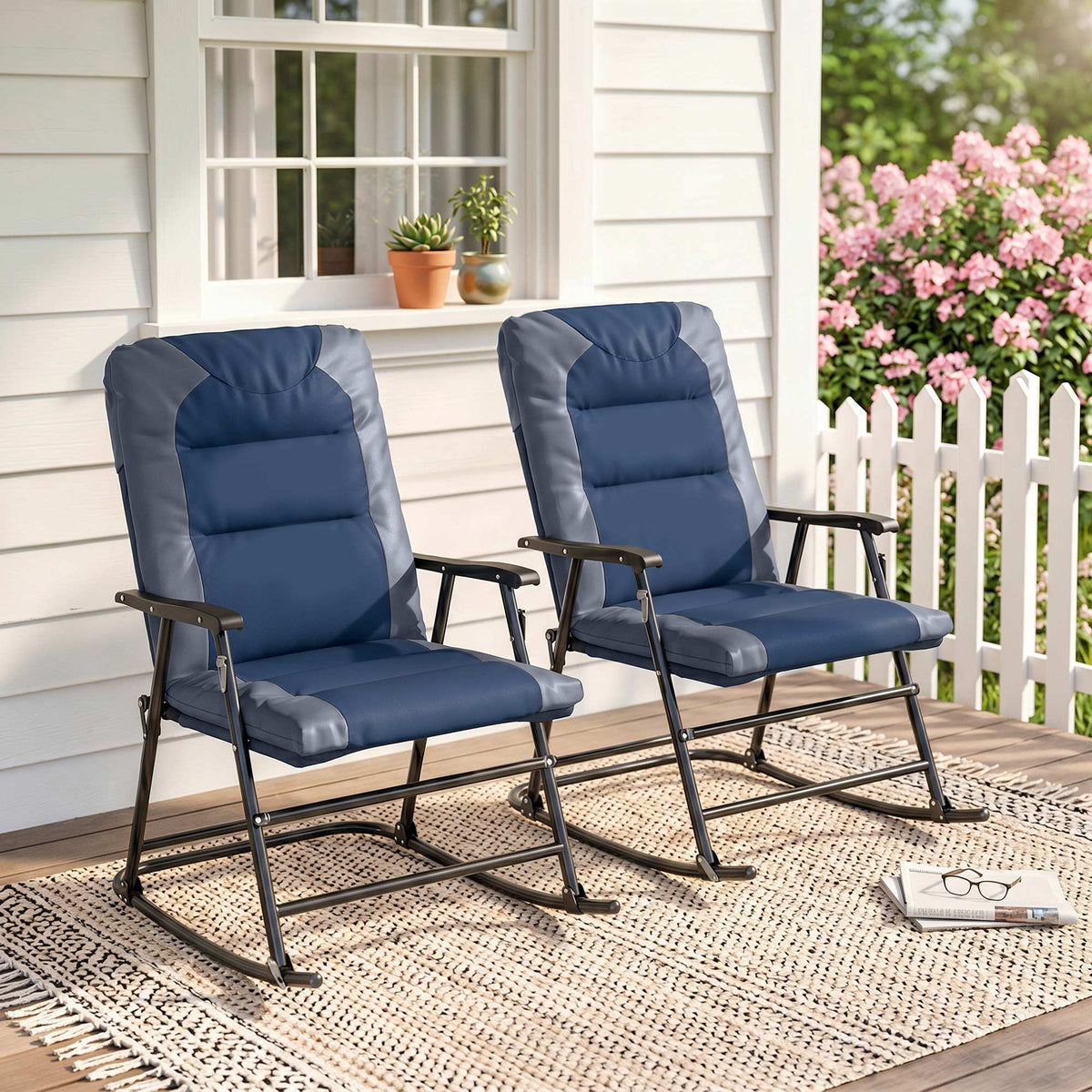 Set of 2 Padded Rocking Chairs with Armrests