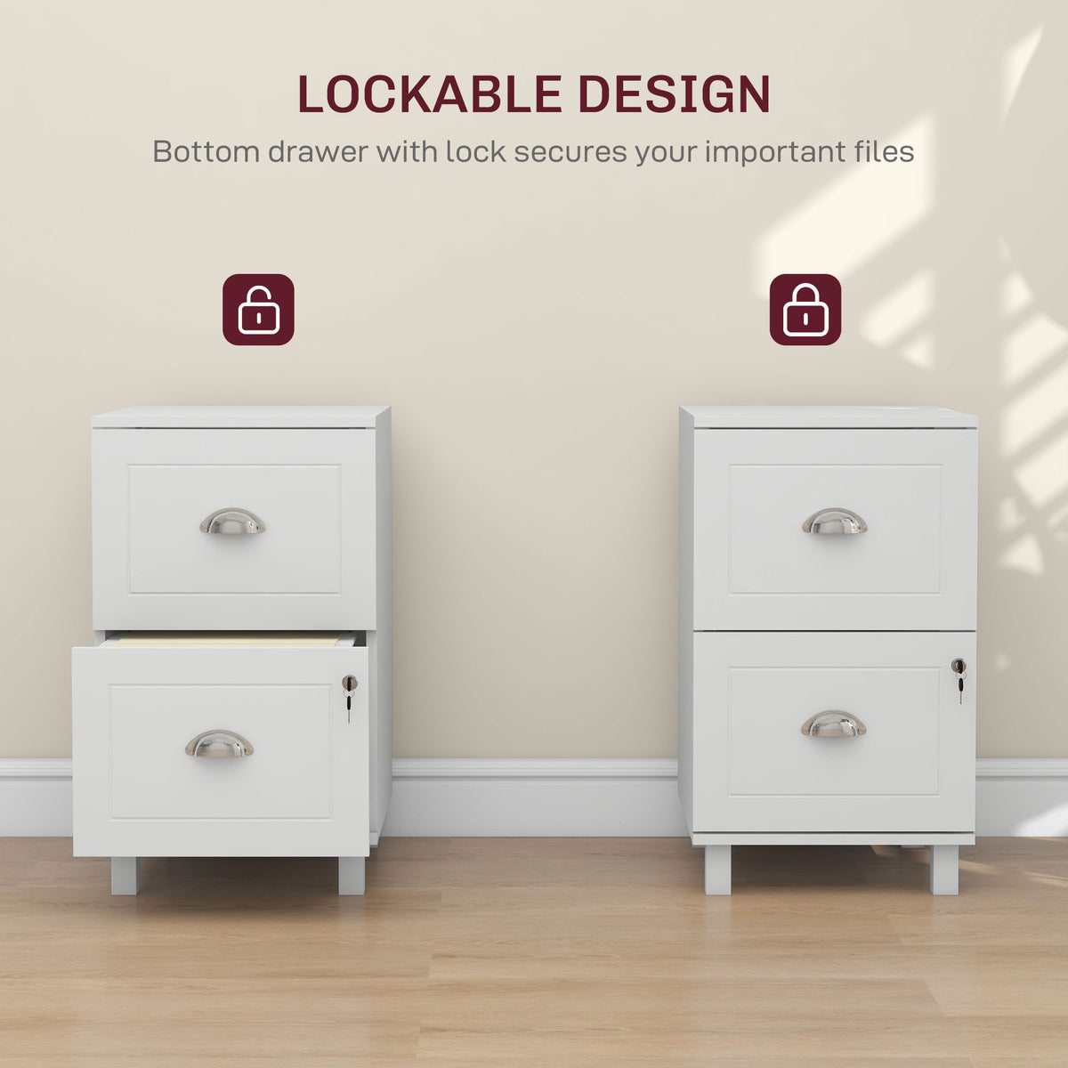 Lockable 2-Drawer Filing Cabinet with Adjustable Hanging Bars