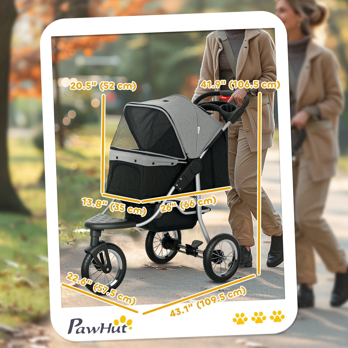 Cochecito plegable de 3 ruedas para perros con toldo ajustable