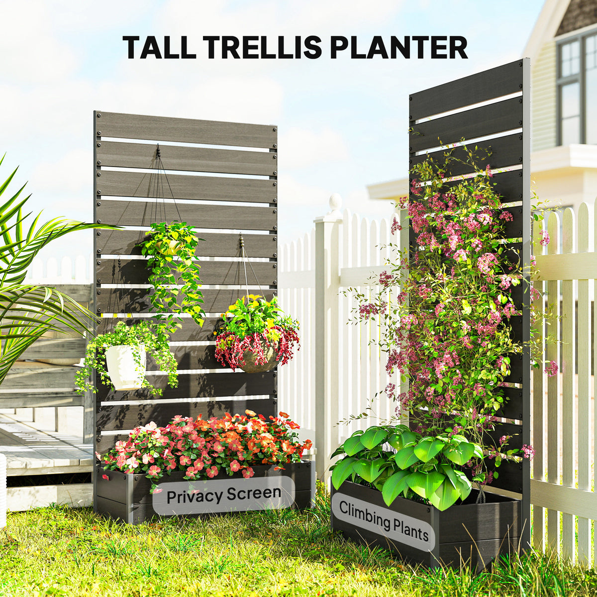 90cm Raised Planter Box with Trellis - Black
