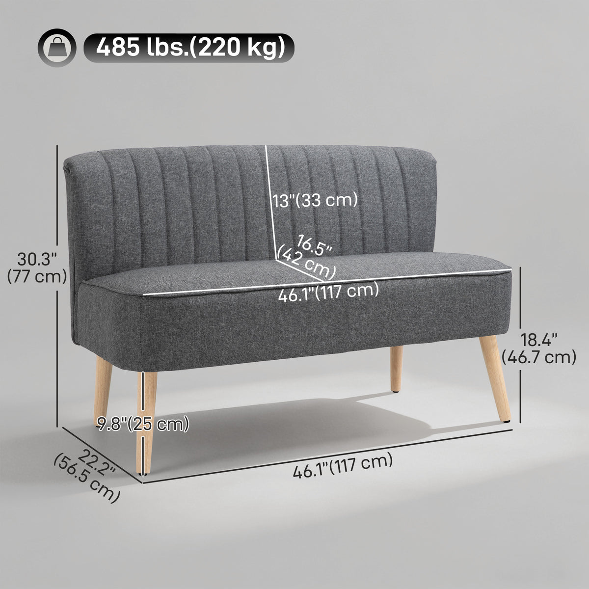 Sofa 2 seater modern linen fabric wood legs