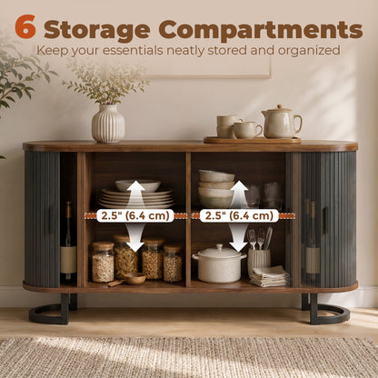 Fluted Sliding Door Sideboard Cabinet 55 in