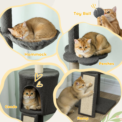 Árbol para gatos de altura regulable con rascadores y hamaca