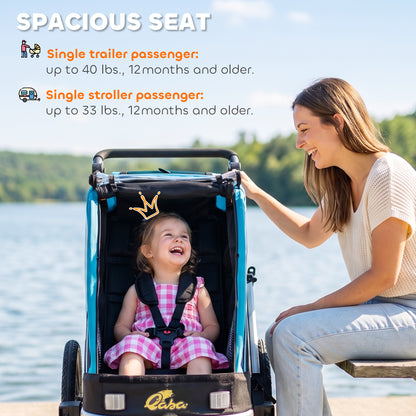 Foldable 3-in-1 Kids Bike Trailer with Reclining Seat
