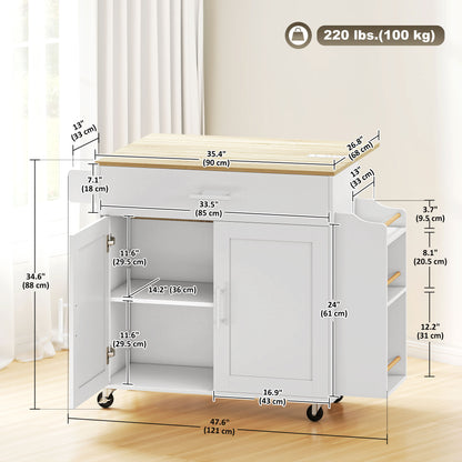 Kitchen island on wheels with drop-leaf countertop
