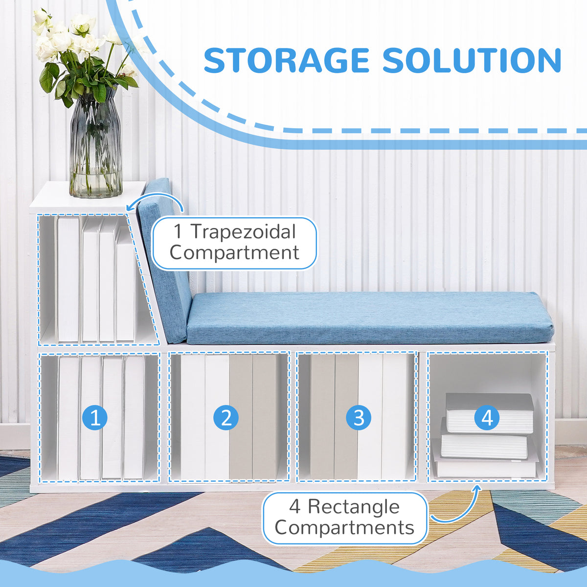 5-Cube Bookcase with Cushioned Reading Bench