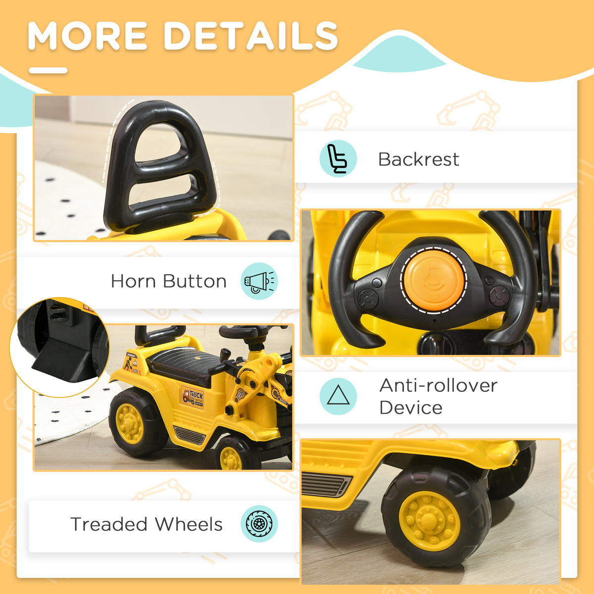 3-in-1 Ride-On Bulldozer with Bucket Horn and Storage