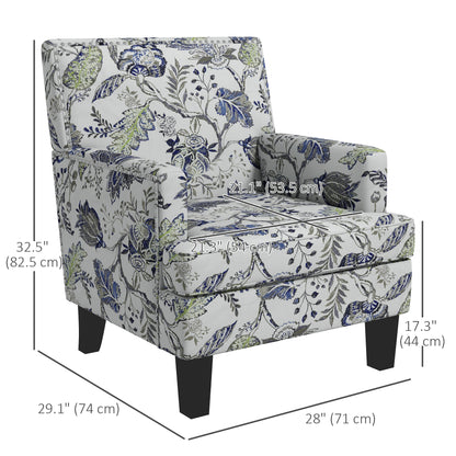 Mid-Century Accent Armchair Floral Pattern Nailhead Trim