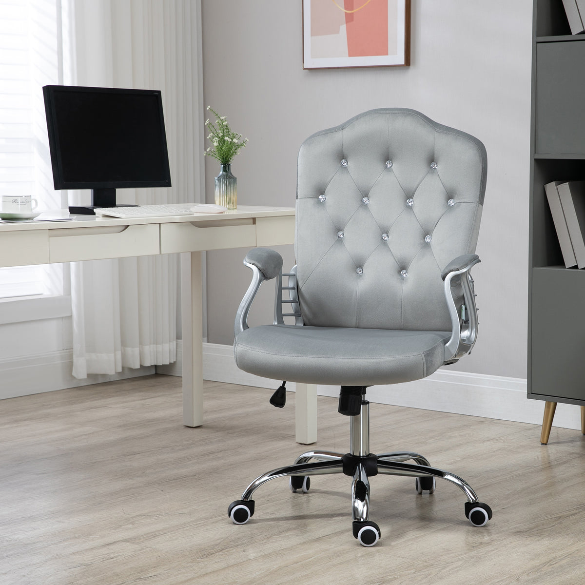 Office chair velvet tufted adjustable swivel task