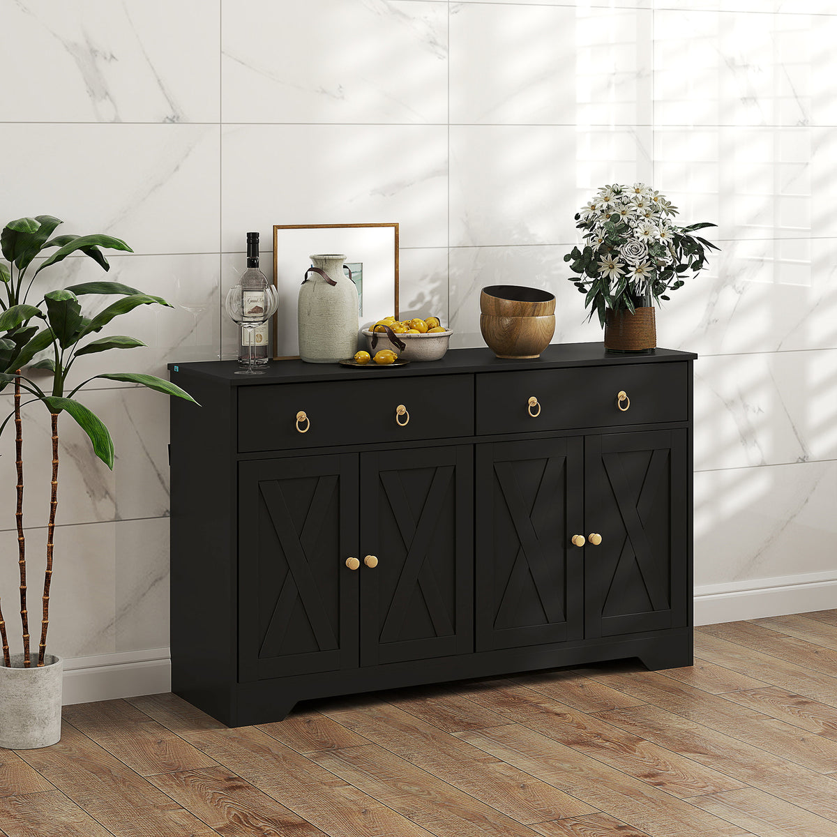 Aparador de cocina 4 puertas barniz 2 cajones madera