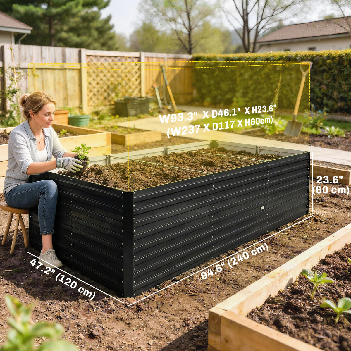 240x120x60cm Raised Garden Bed - Black Galvanized Planter