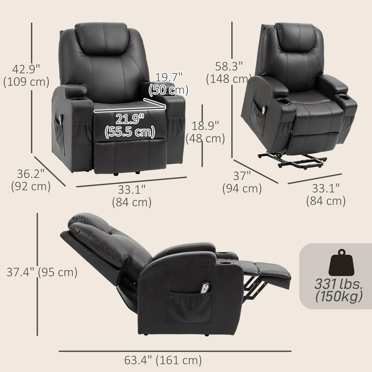 Power Lift Recliner Chair with High Back Faux Leather