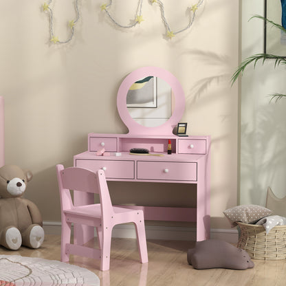 Tocador infantil con espejo, taburete y 4 cajones
