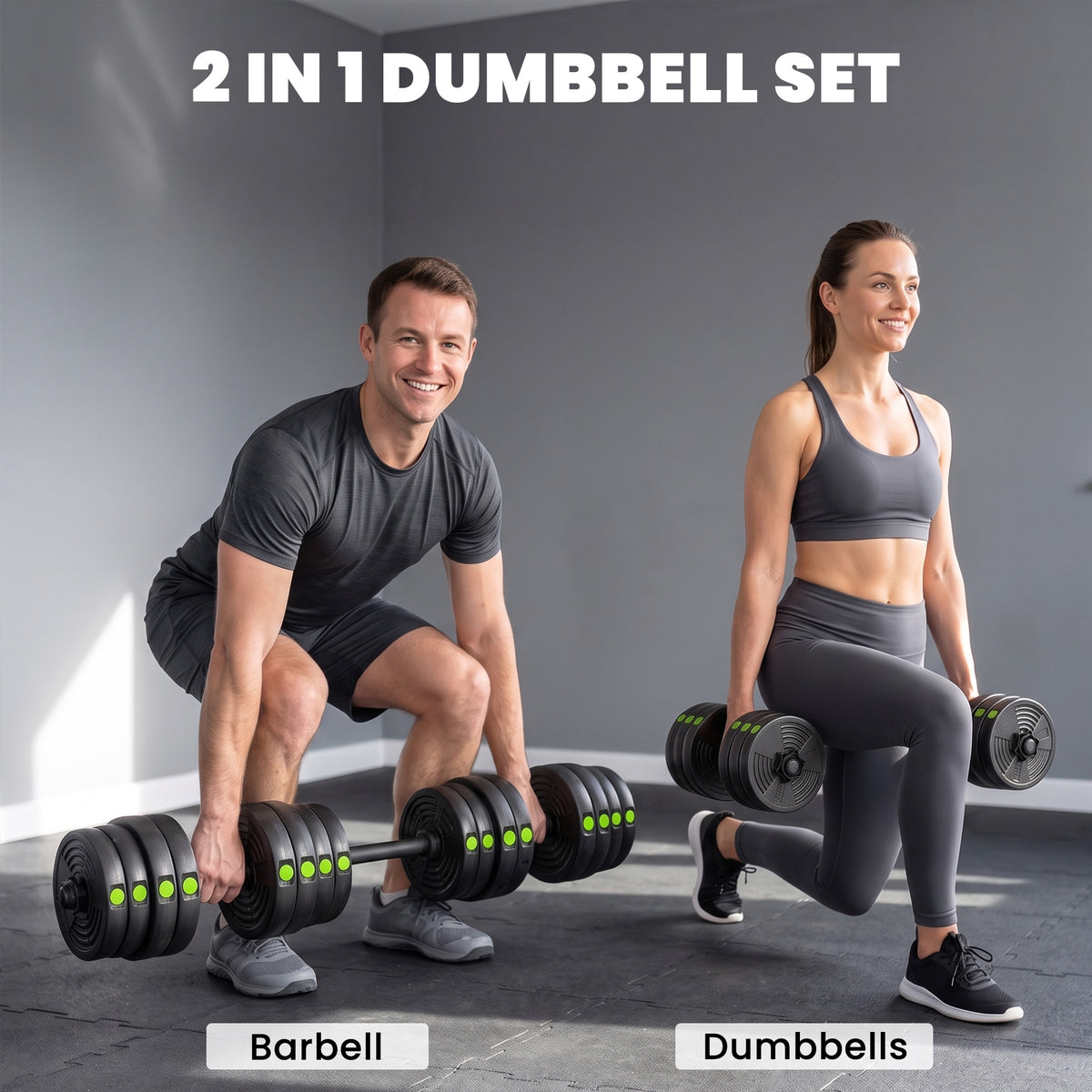 2-in-1 Adjustable Barbell & Dumbbell Set 66 lbs
