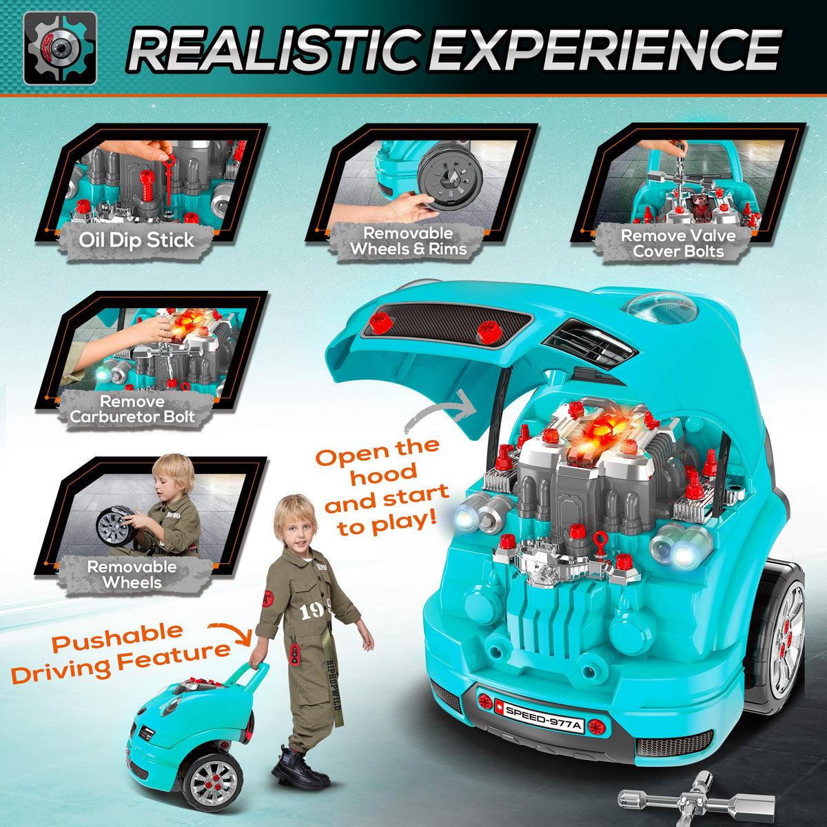 Kids mechanic truck engine toy set — Set of 61