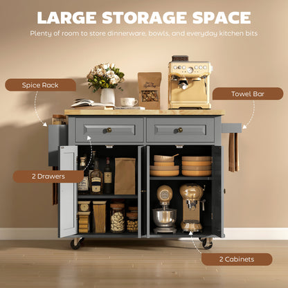 Rolling kitchen island with storage and wood top