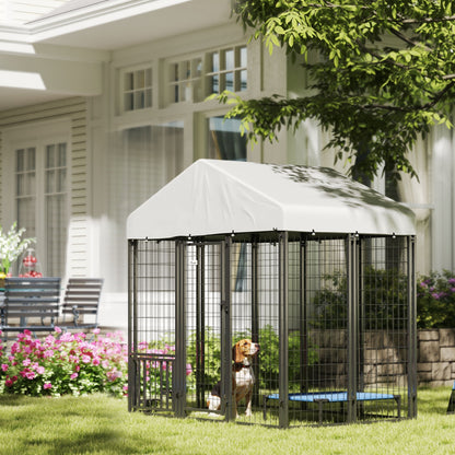 Caseta exterior de metal con techo impermeable