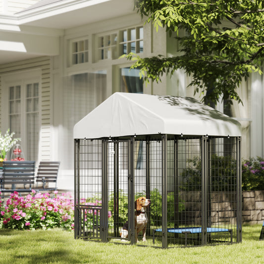Caseta exterior de metal con techo impermeable