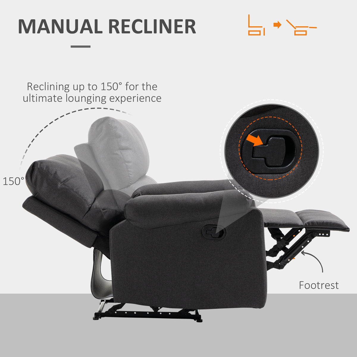 Manual Reclining Chair with Linen Footrest
