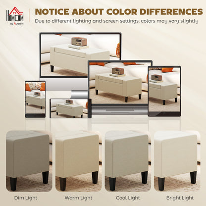Tufted Linen Storage Ottoman Bench