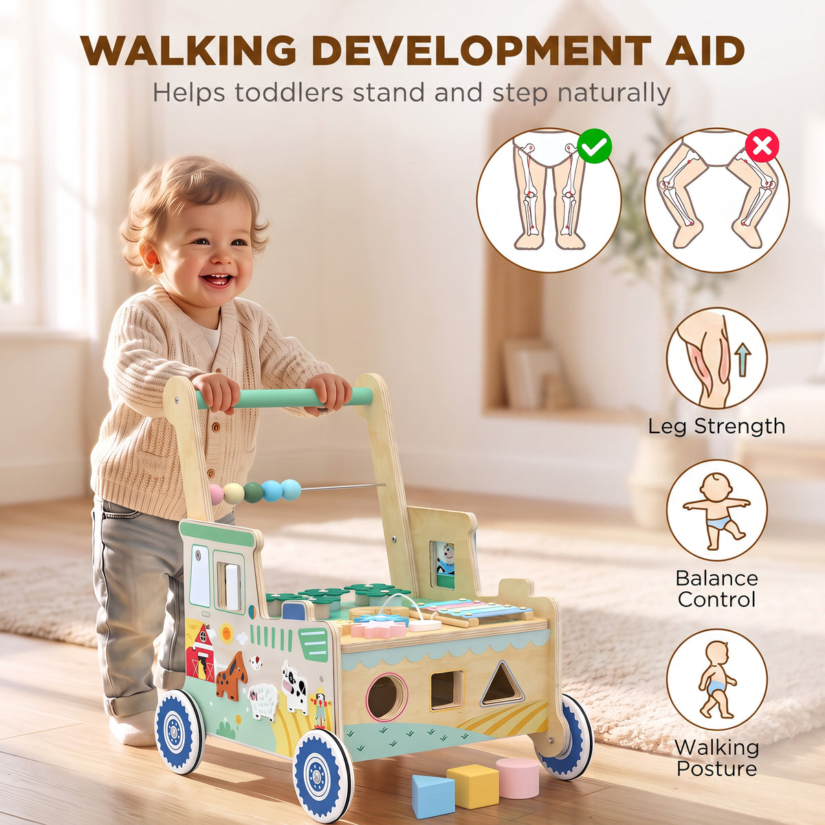 Wooden Montessori Baby Push Walker Activity Centre